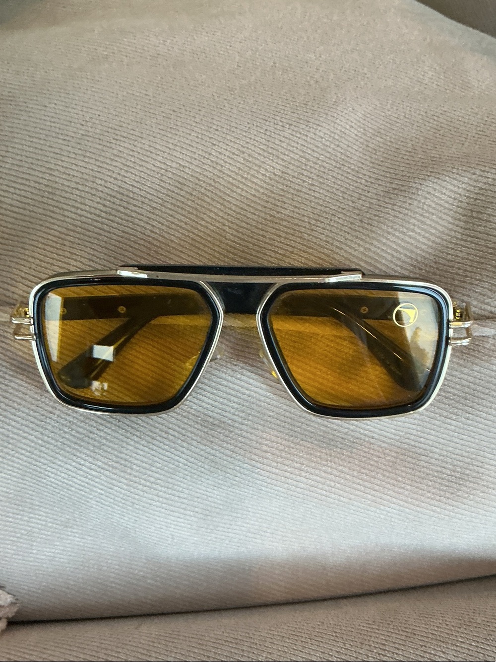 Rectangular Black Frame Sunglasses with Amber Lenses - Picture 4 of 5